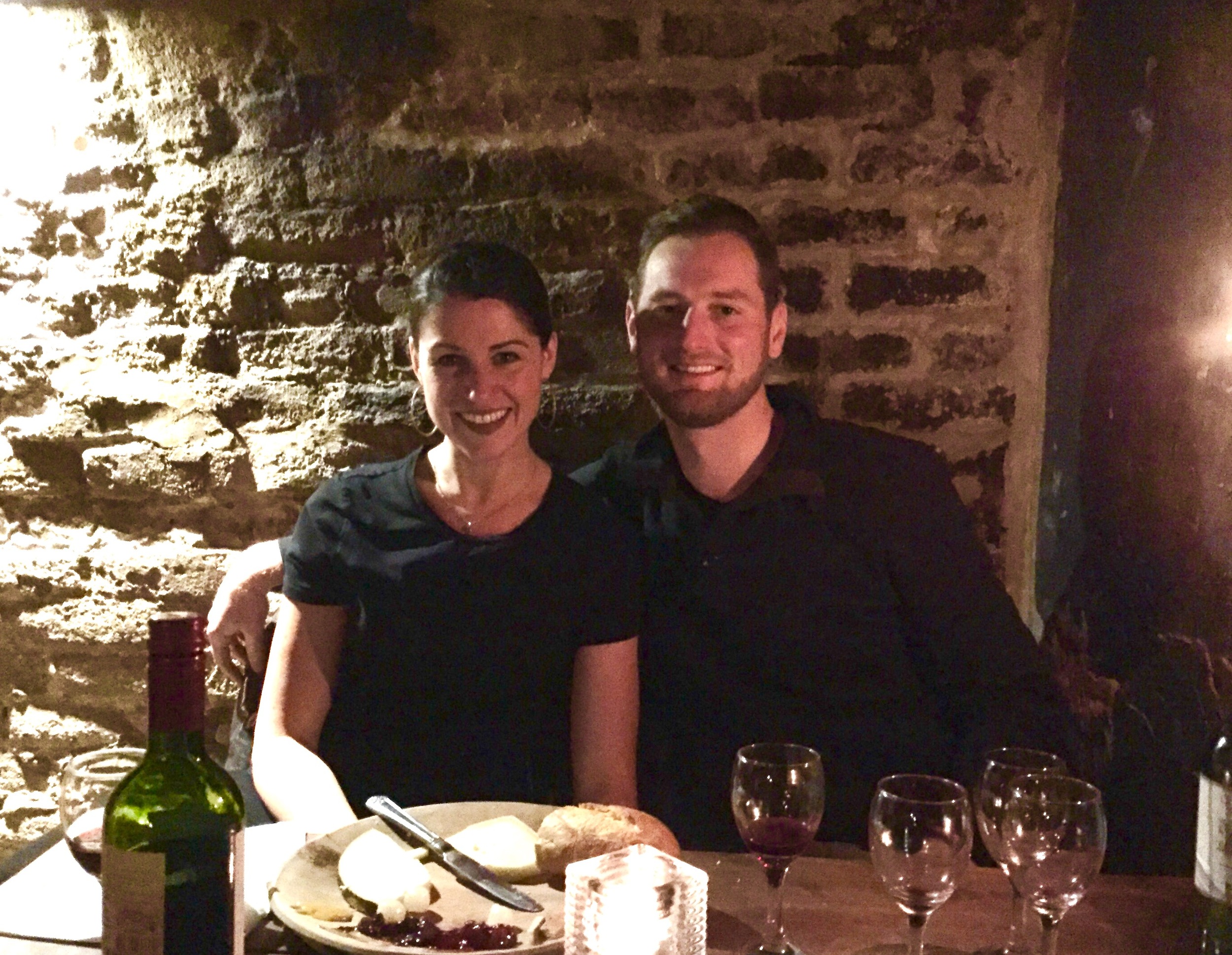 The happiest Mr. & Mrs. in Gordon's Wine Bar in London, England. 