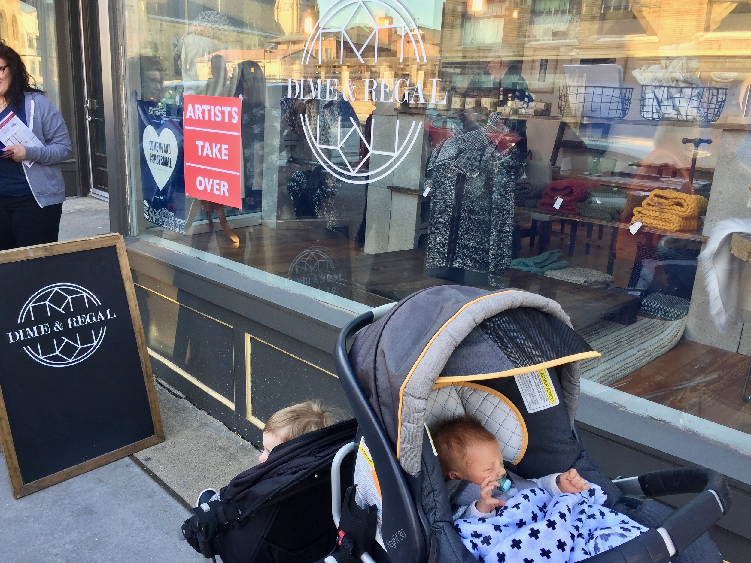 Utilizing the double stroller at Art Downtown last weekend.&nbsp;