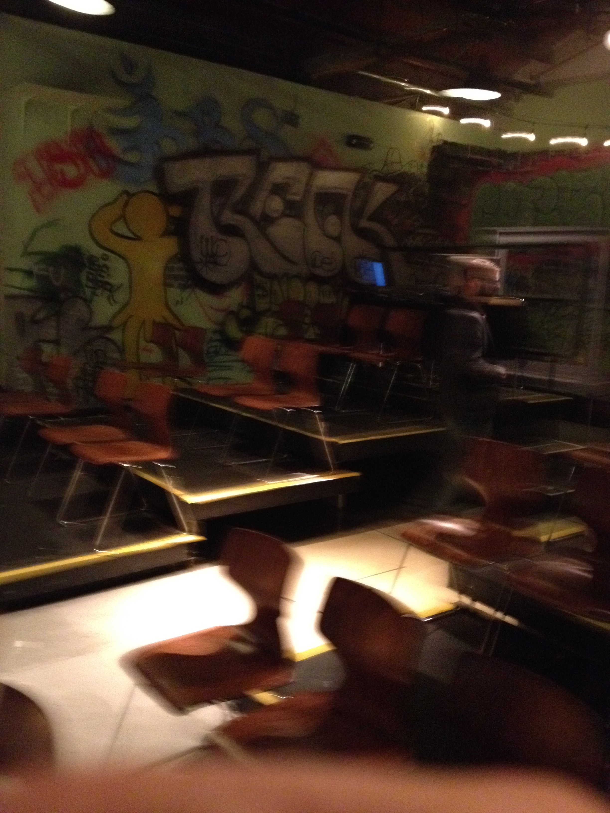 Our Performance Space at the Art Square Theatre. It looked cool but smelled awful because the graffiti paint fumes were fresh.