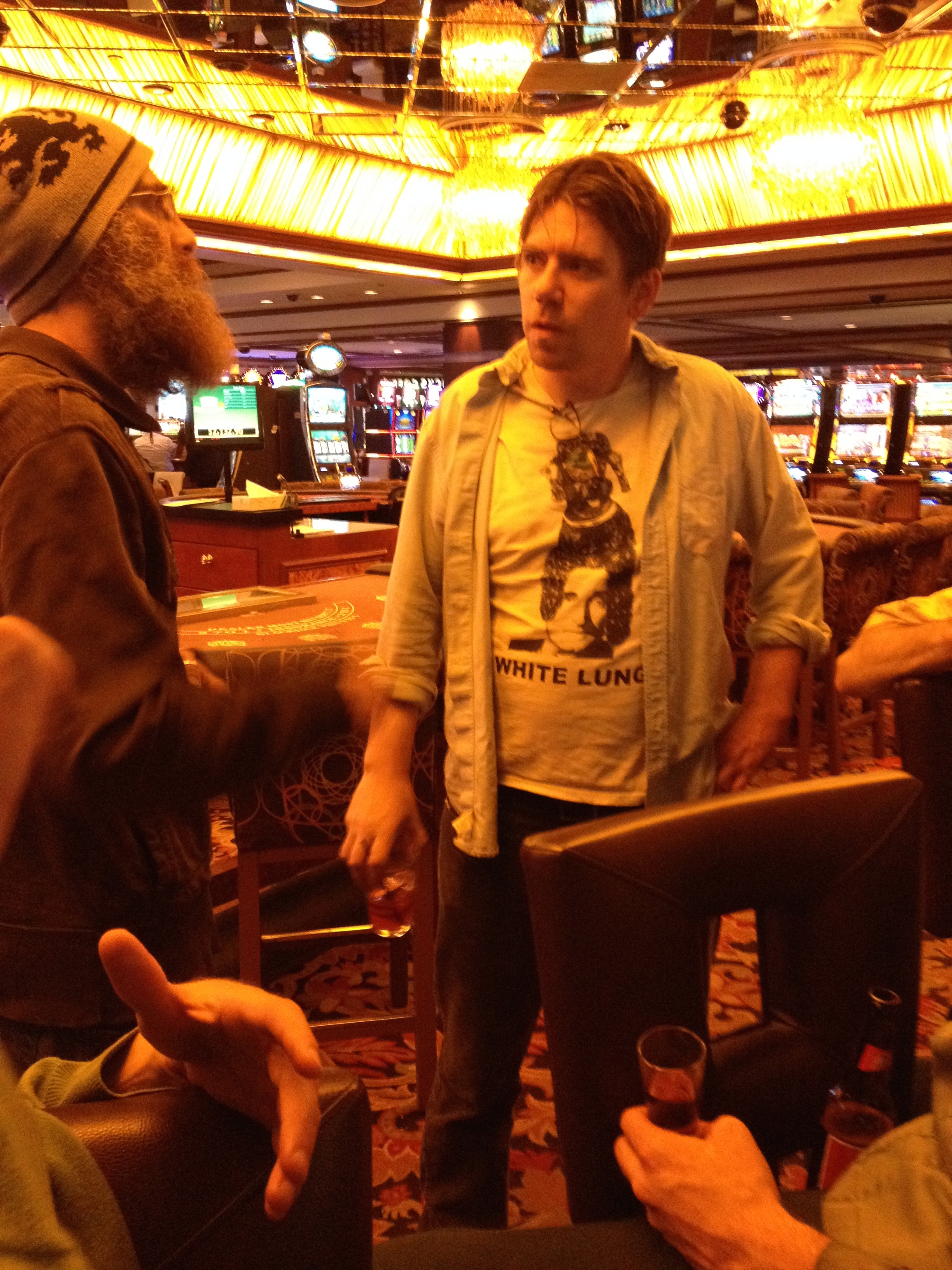 After the show - No photo filters needed, this is the actual color of light inside the Golden Nugget with John and Tim (and Don and Alec's hands).