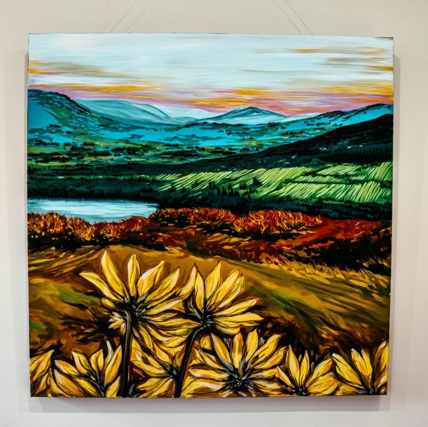 'Tranquility in the Okanagan: A Palette of Pink and Gold'