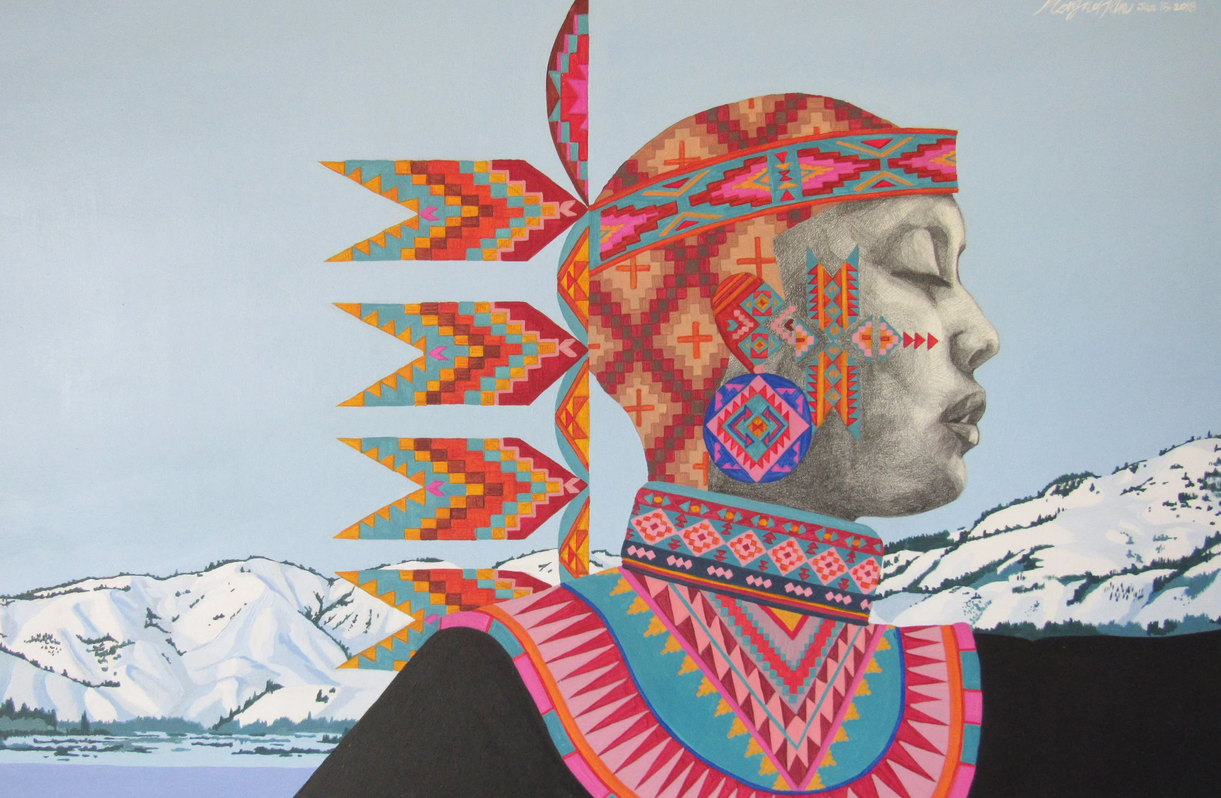 January 15 2018/20"x30" Acrylic, Pencil on paper (Mounted on a wooden panel) Price available upon request.