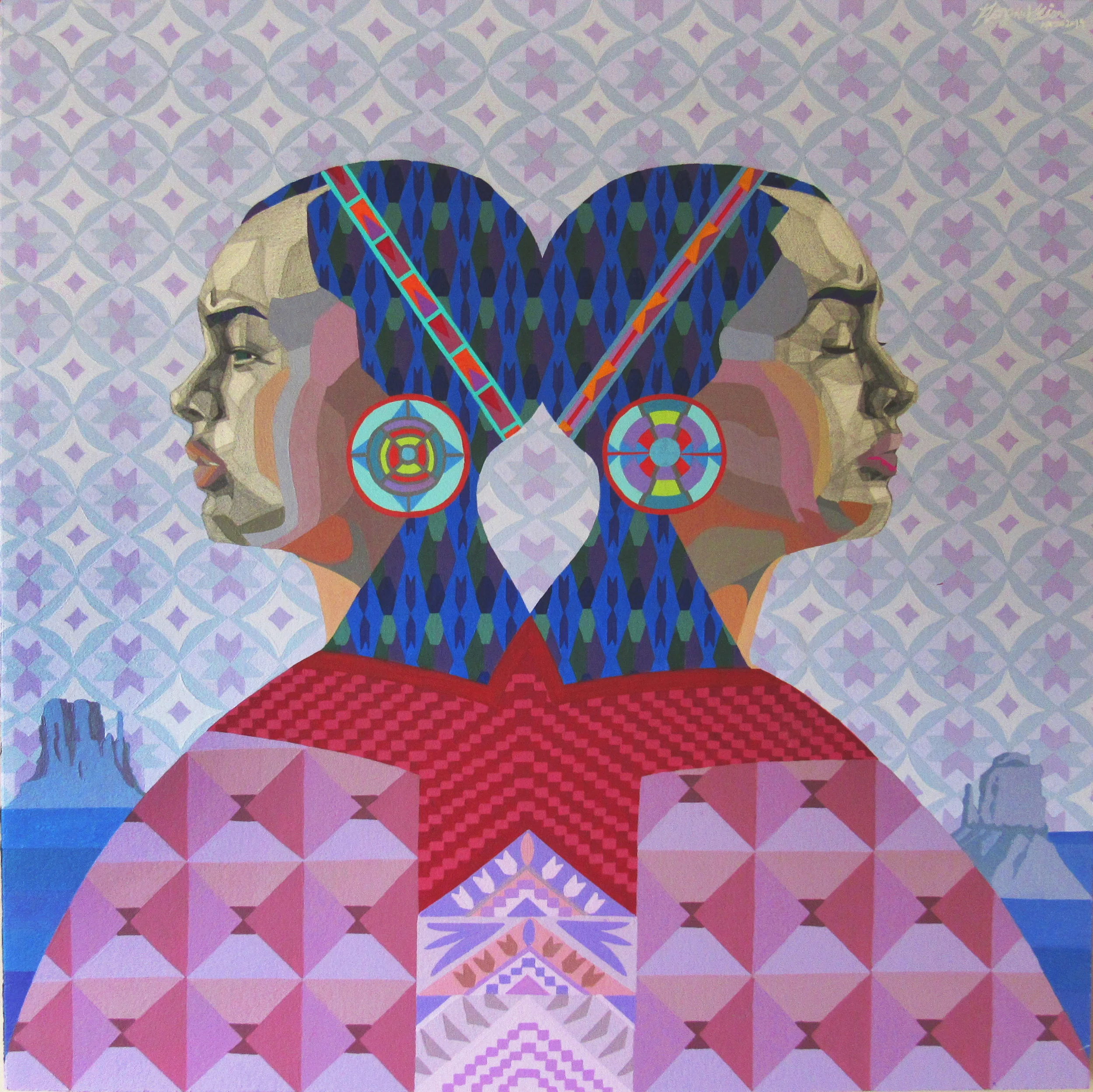 2019 30”x30”/Acrylic,pencil on paper(Mounted on a wooden panel) Price available upon request - Just by having someone to understand you, share thoughts with you and let you be yourself, your life can be full of joy and contentedness.