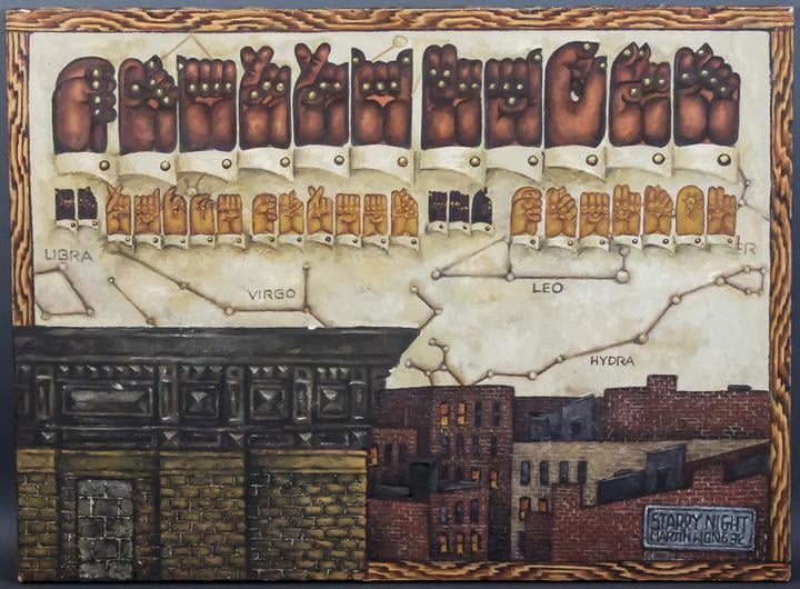 Martin Wong, Starry Night , 1982. Oil on canvas, 22 x 30 inches. Gift of Suzy and Joseph Berland. 2008.10 Courtesy of the Bronx Museum. 