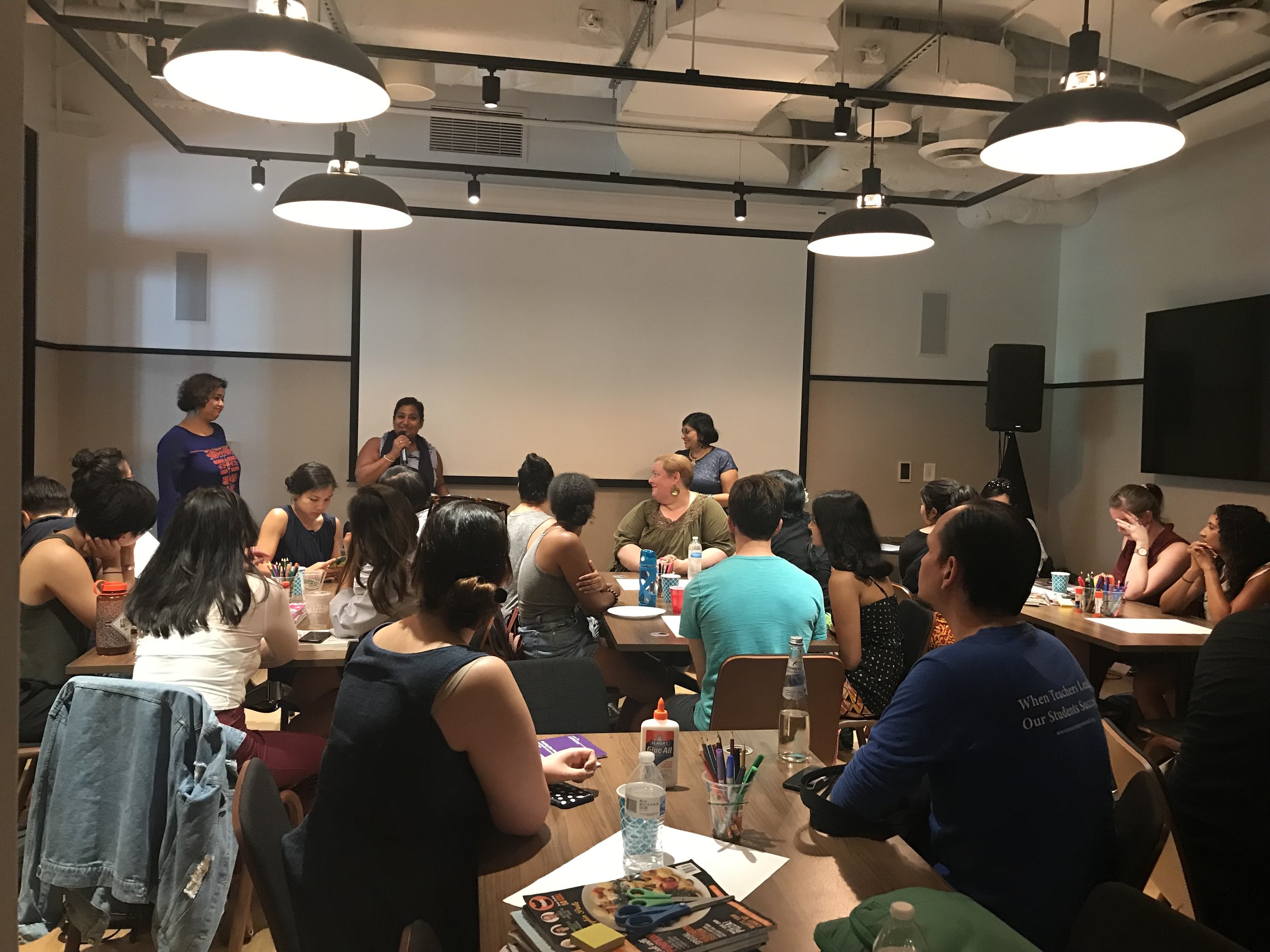 Purvi Shah , Krittika Ghosh , and Sunu Chandy lead our Caring for Liberation Workshop.