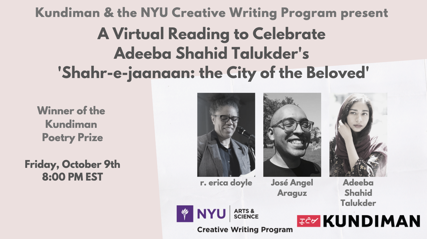 Kundiman &amp; NYU Creative Writing Program present: A Reading of Adeeba Talukder's 'Shahr-e-jaanaan: the City of the Beloved'