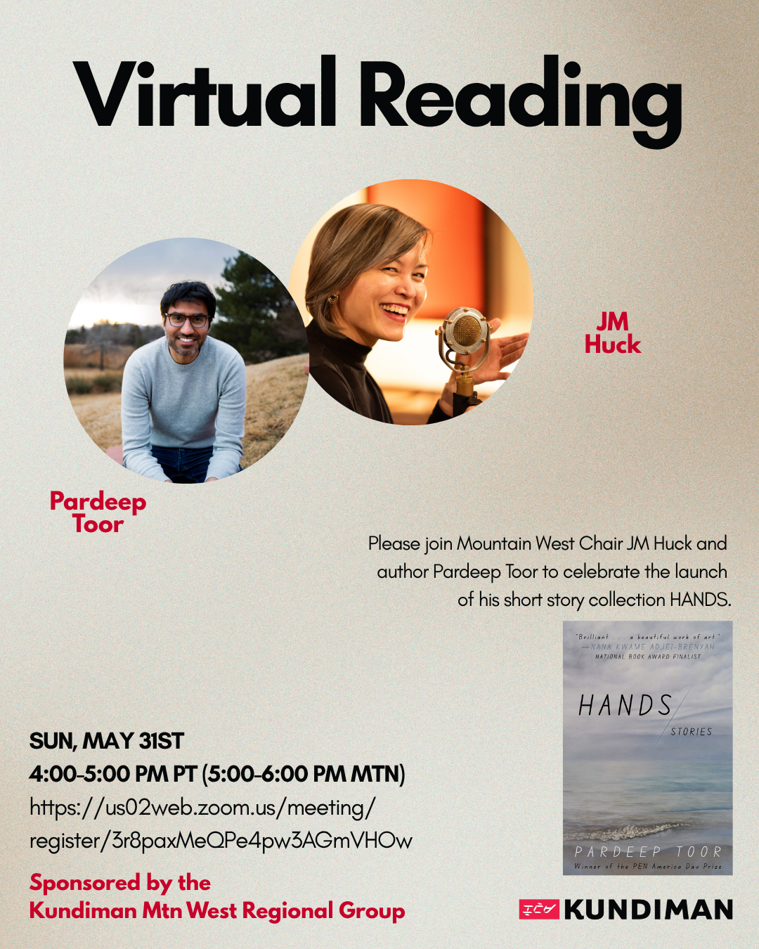 Virtual Launch of Hands by Pardeep Toor with Kundiman Mountain West