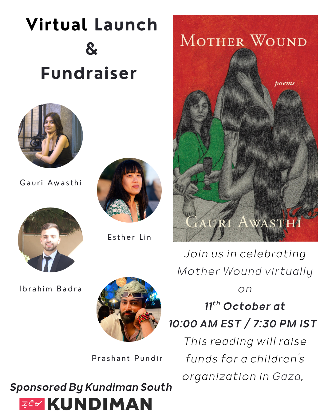 Virtual Launch and Fundraiser: "Mother Wound" by Gauri Awasthi, sponsored by Kundiman South