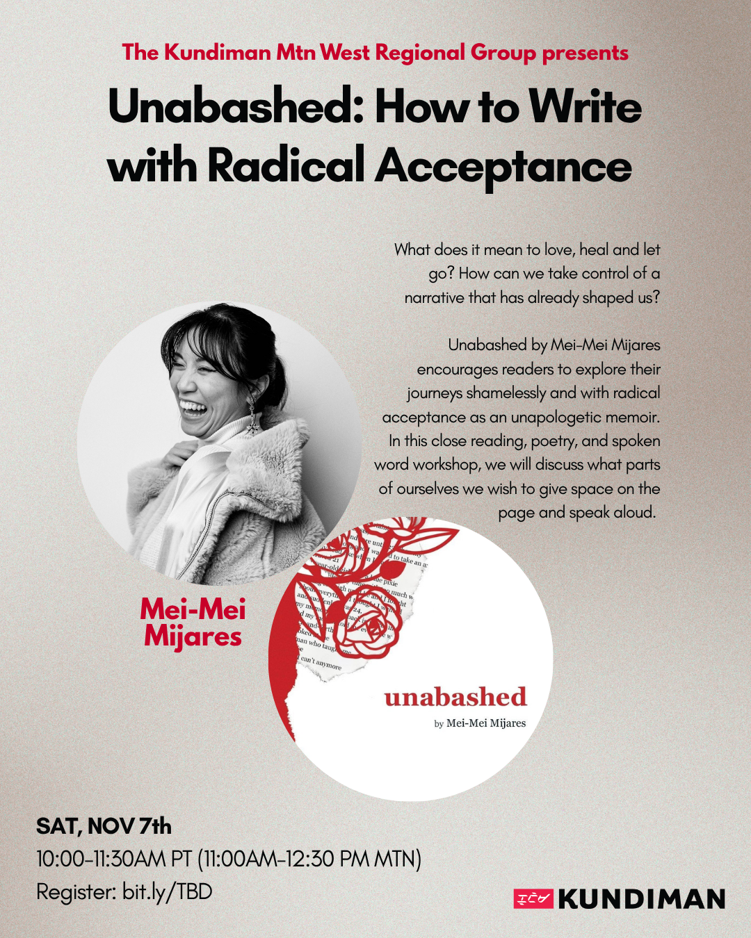 "Unabashed: How to Write with Radical Acceptance" with Mei-Mei Mijares, presented by Kundiman Mountain West