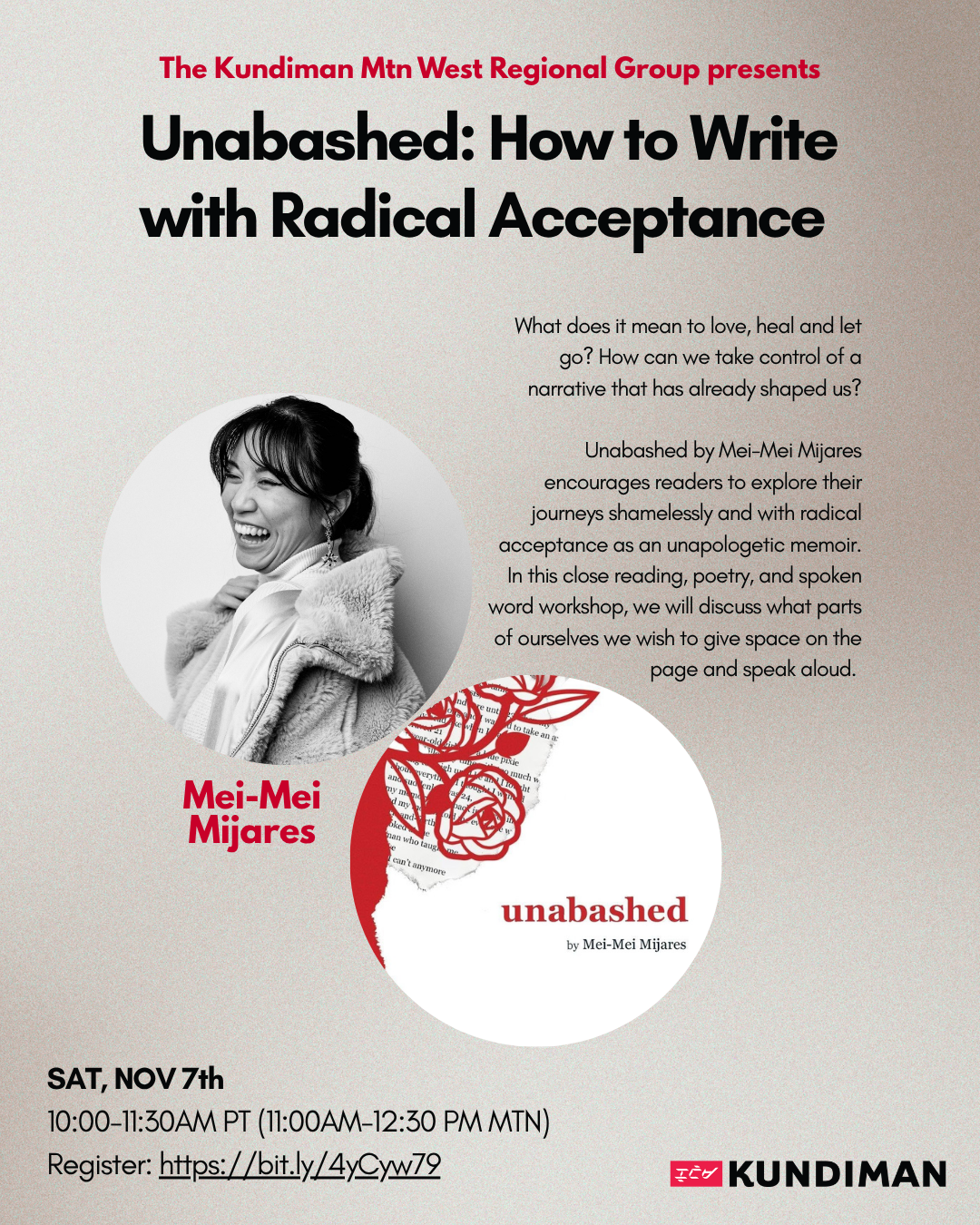 "Unabashed: How to Write with Radical Acceptance" with Mei-Mei Mijares, presented by Kundiman Mountain West
