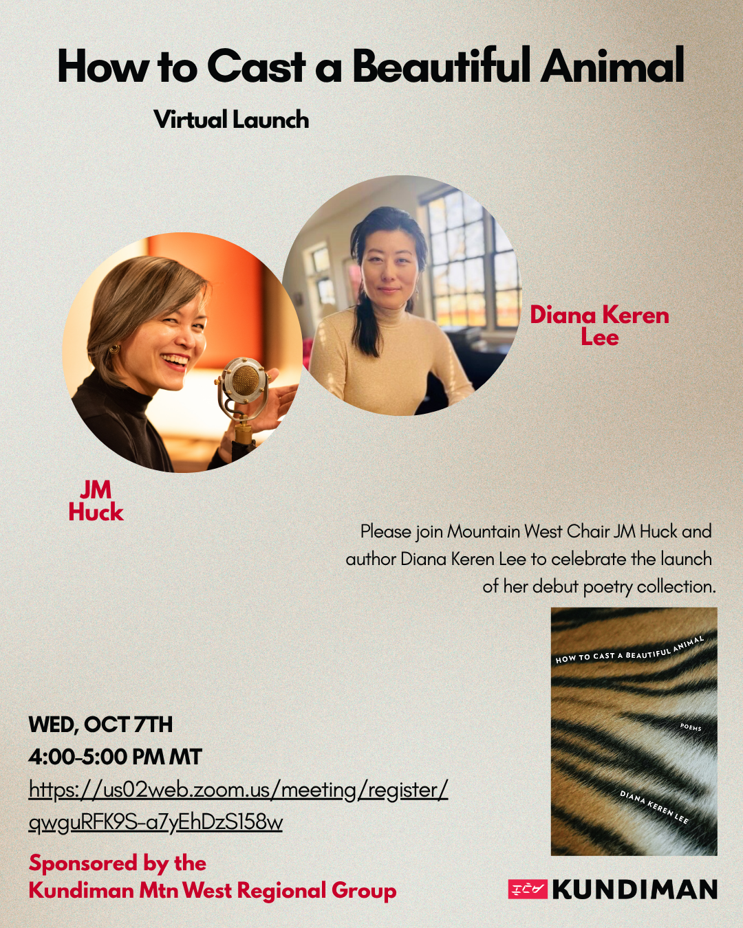 Virtual Launch for "How to Cast a Beautiful Animal" by Diana Keren Lee, presented by Kundiman Mountain West
