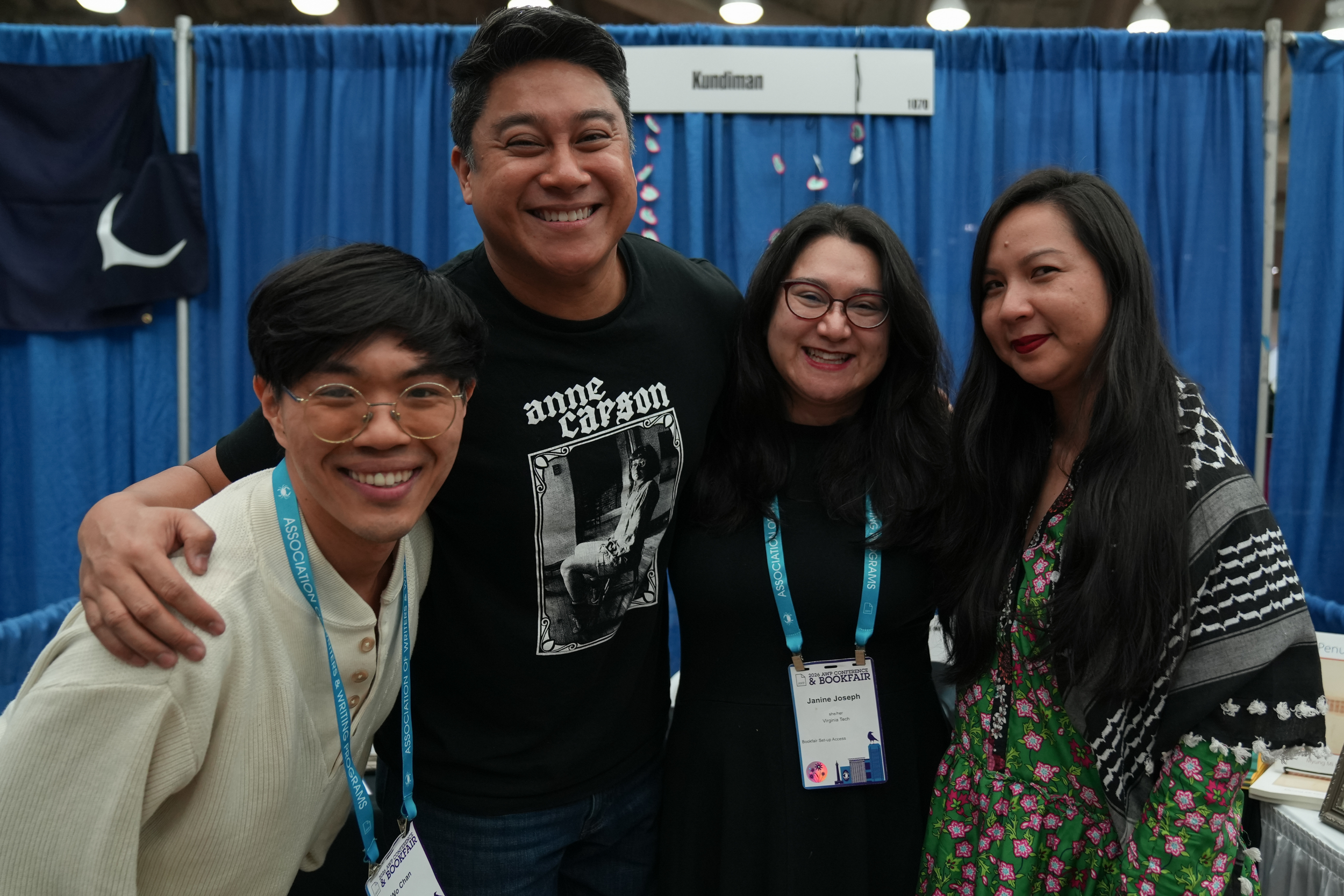 Wo Chan, R.A. Villanueva, Janine Joseph, and Cathy Linh Che at the Kundiman booth