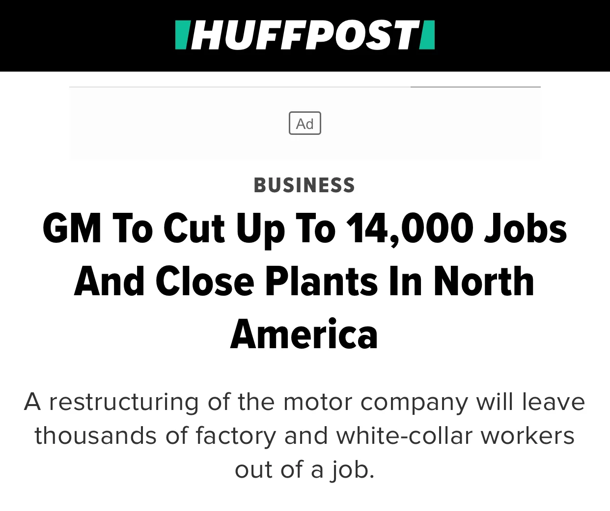 GM announced that 14,000 employees will be cut to focus more on autonomous self driving electric cars.