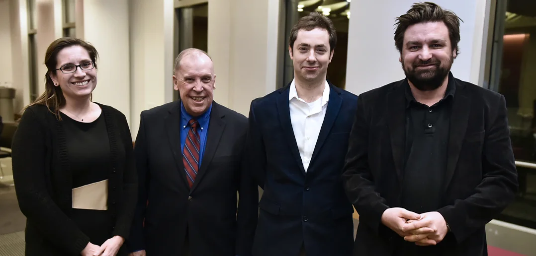Bugg (right) with winners of undergraduate teaching awards. 