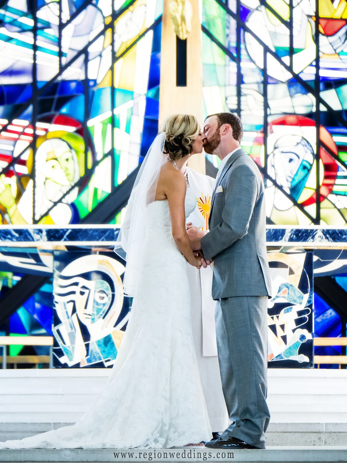 First kiss for the bride and groom at Valparaiso University.