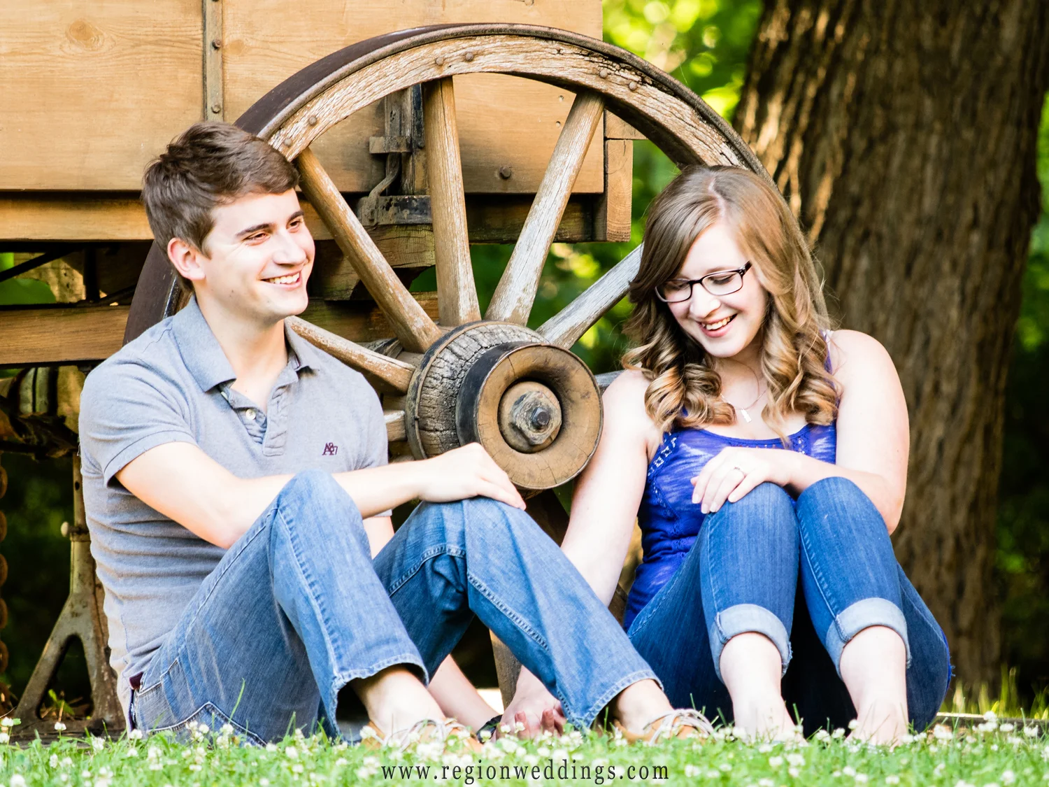 A candid moment by the old wagon wheel at Deep River County Park.