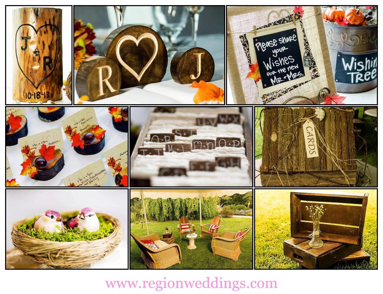 Fall wedding decorations photo collage.