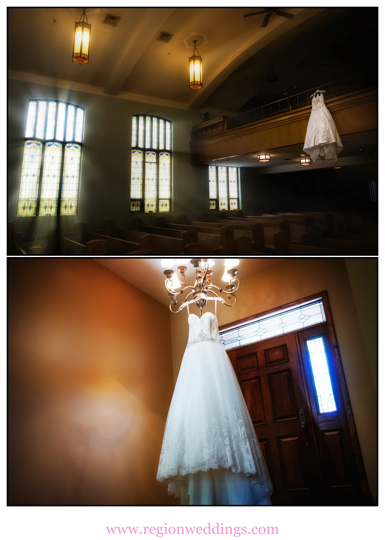 Wedding dress photo collage.