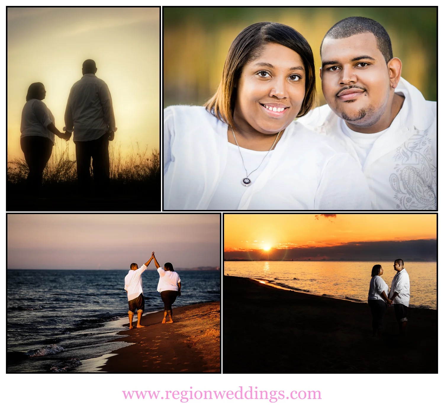 Indiana Dunes beach engagement photo collage.