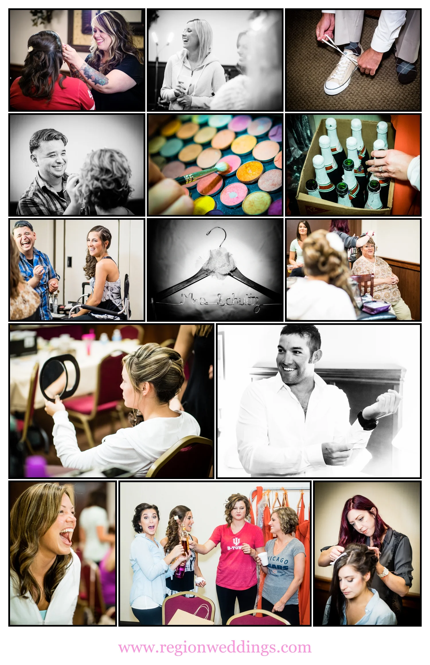 Getting ready at The Best Western bridal suite in LaPorte, Indiana.