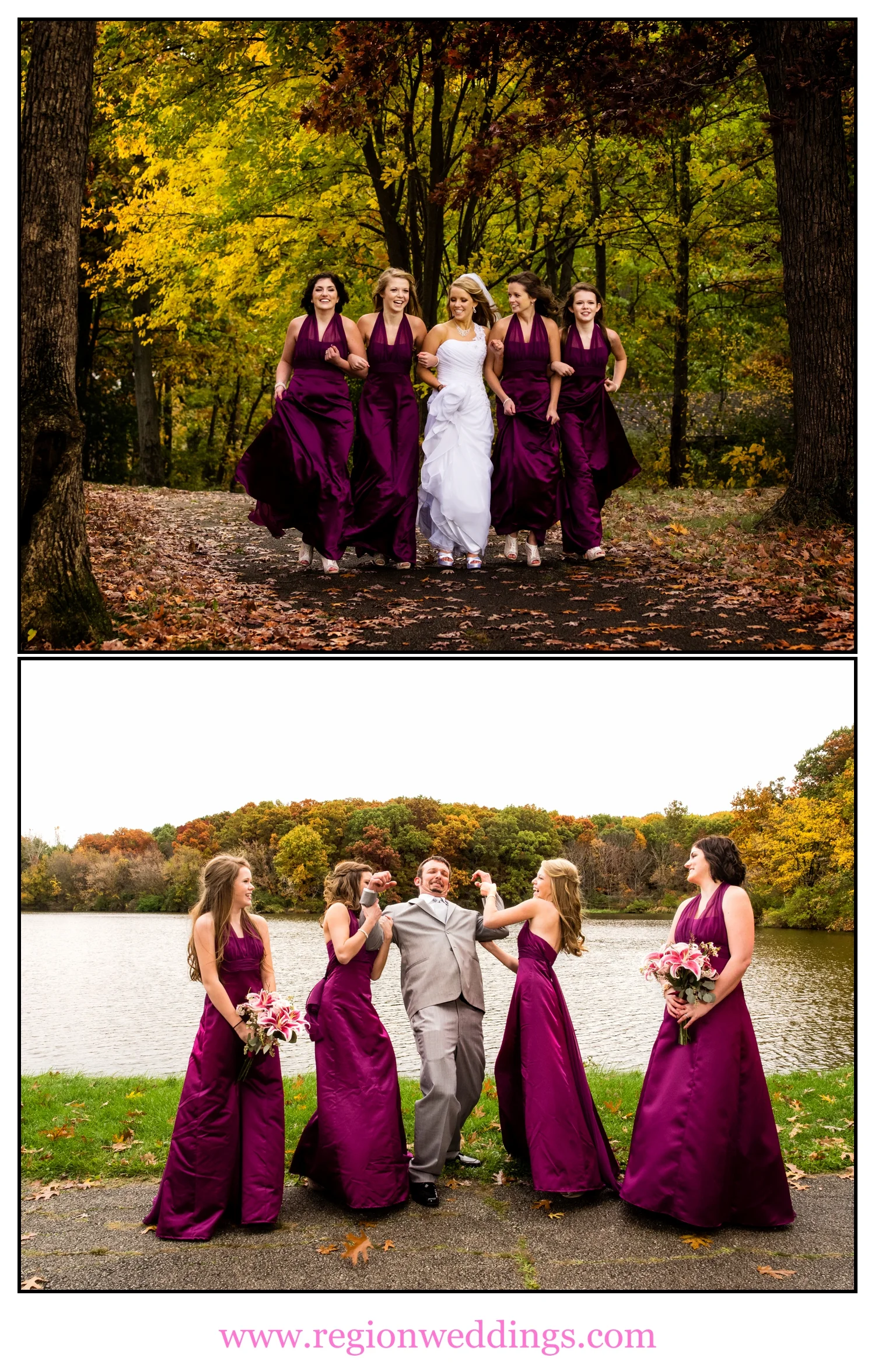 Fun, Fall wedding photos at Lemon Lake Park.