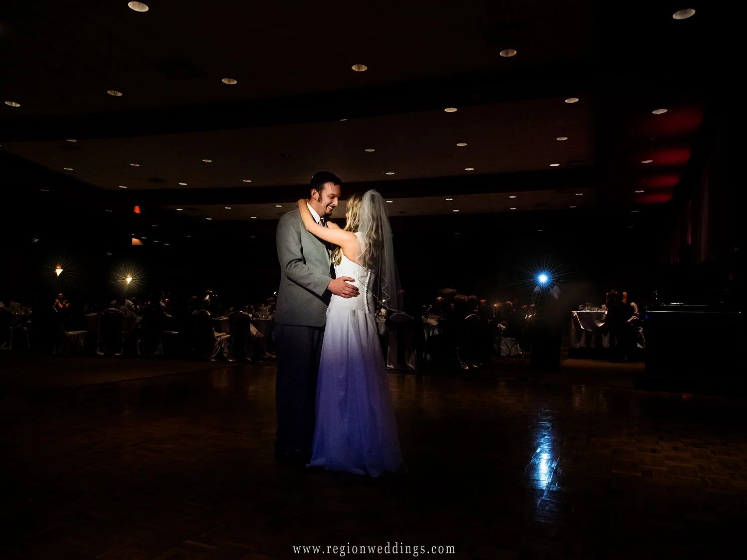 The bride and groom's first dance at Halls of St. George.