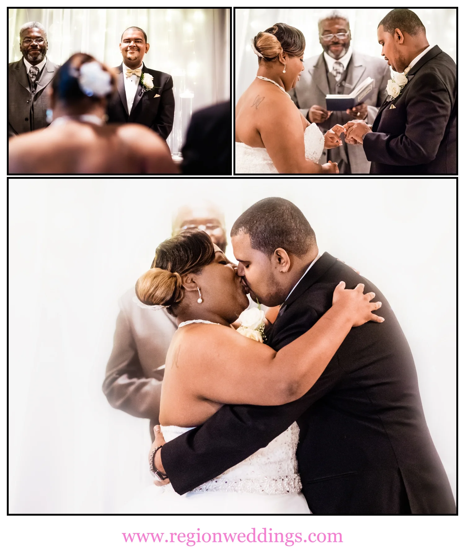 A collage of wedding ceremony photos at Radisson Hotel.