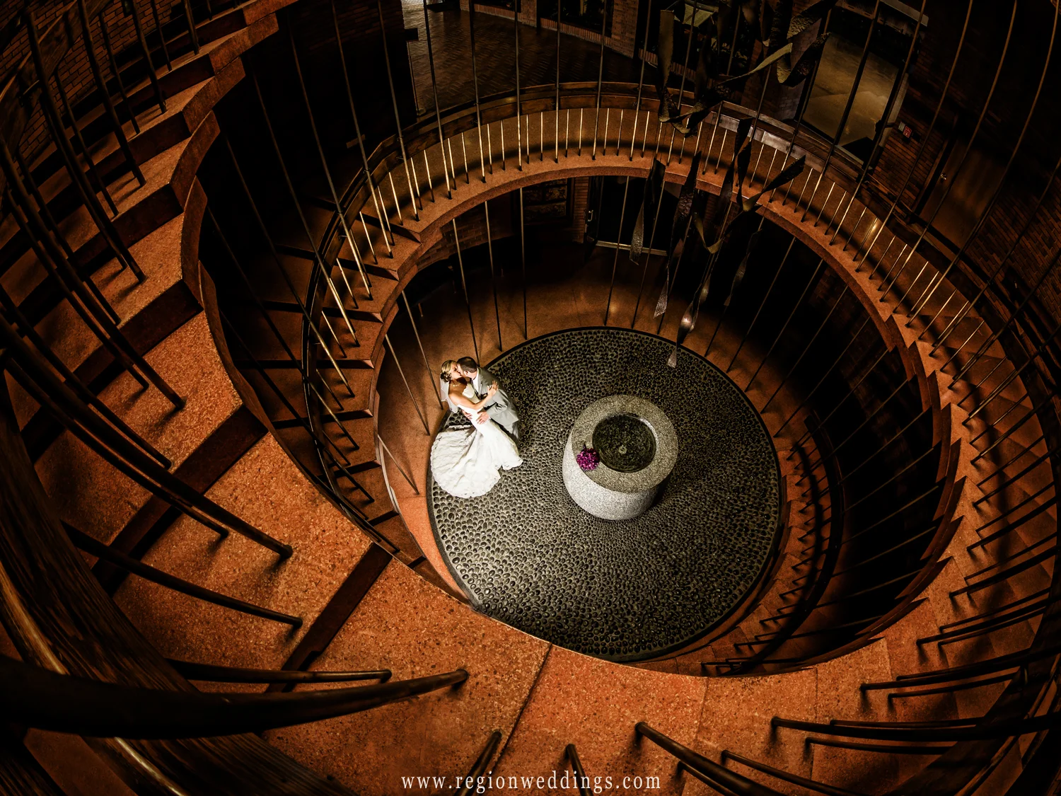 The iconic spiral staircase at The Chapel of the Resurrection at Valparaiso University