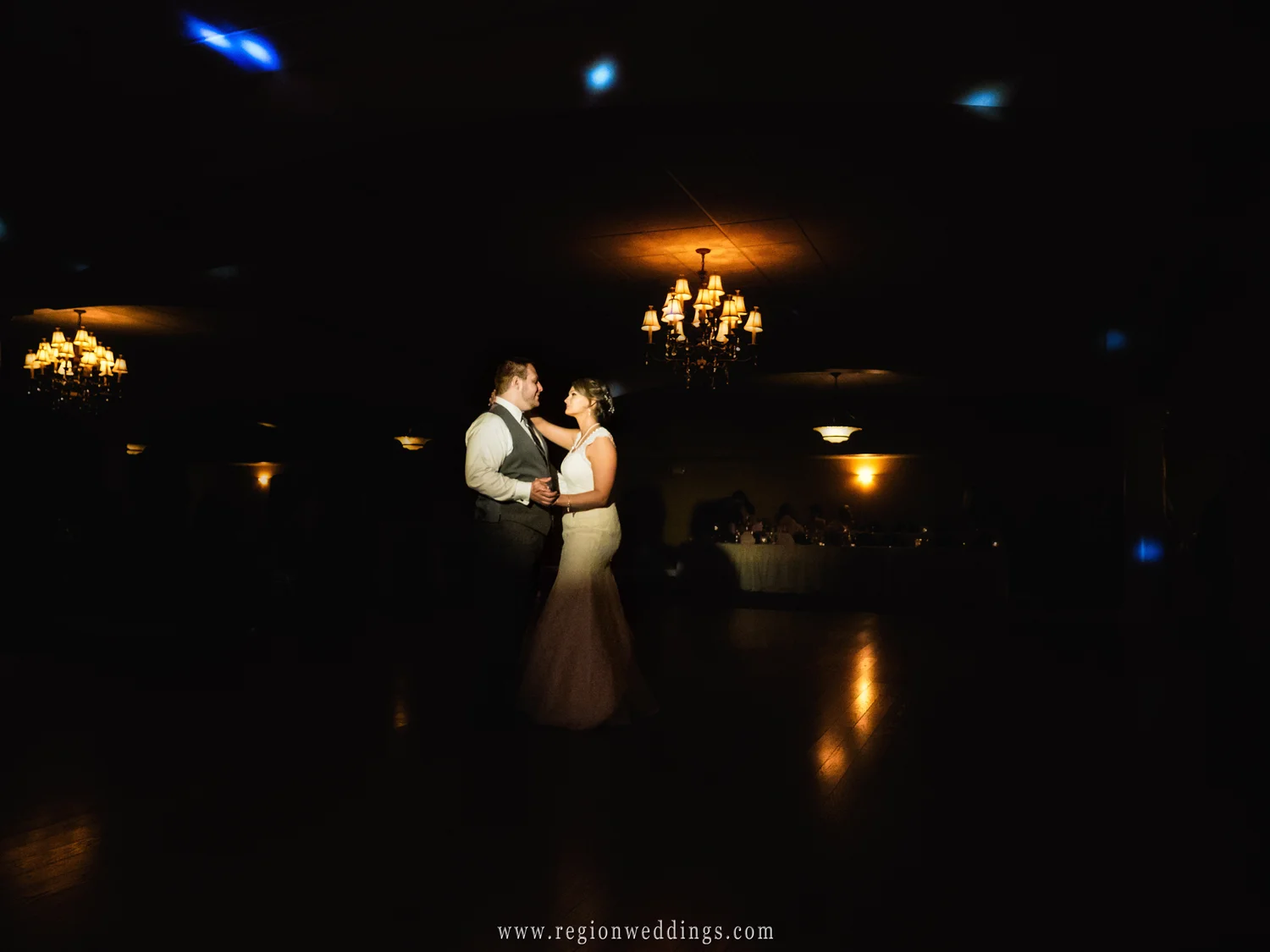First dance for the bride and groom at Trinity Banquet Room at St. Patrick's Parish.
