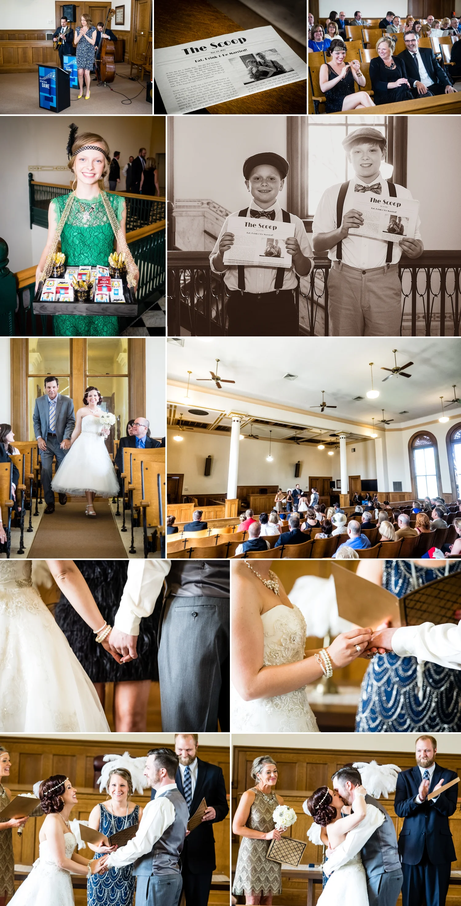 Wedding ceremony inside the courtroom at the Old Crown Point Courthouse.