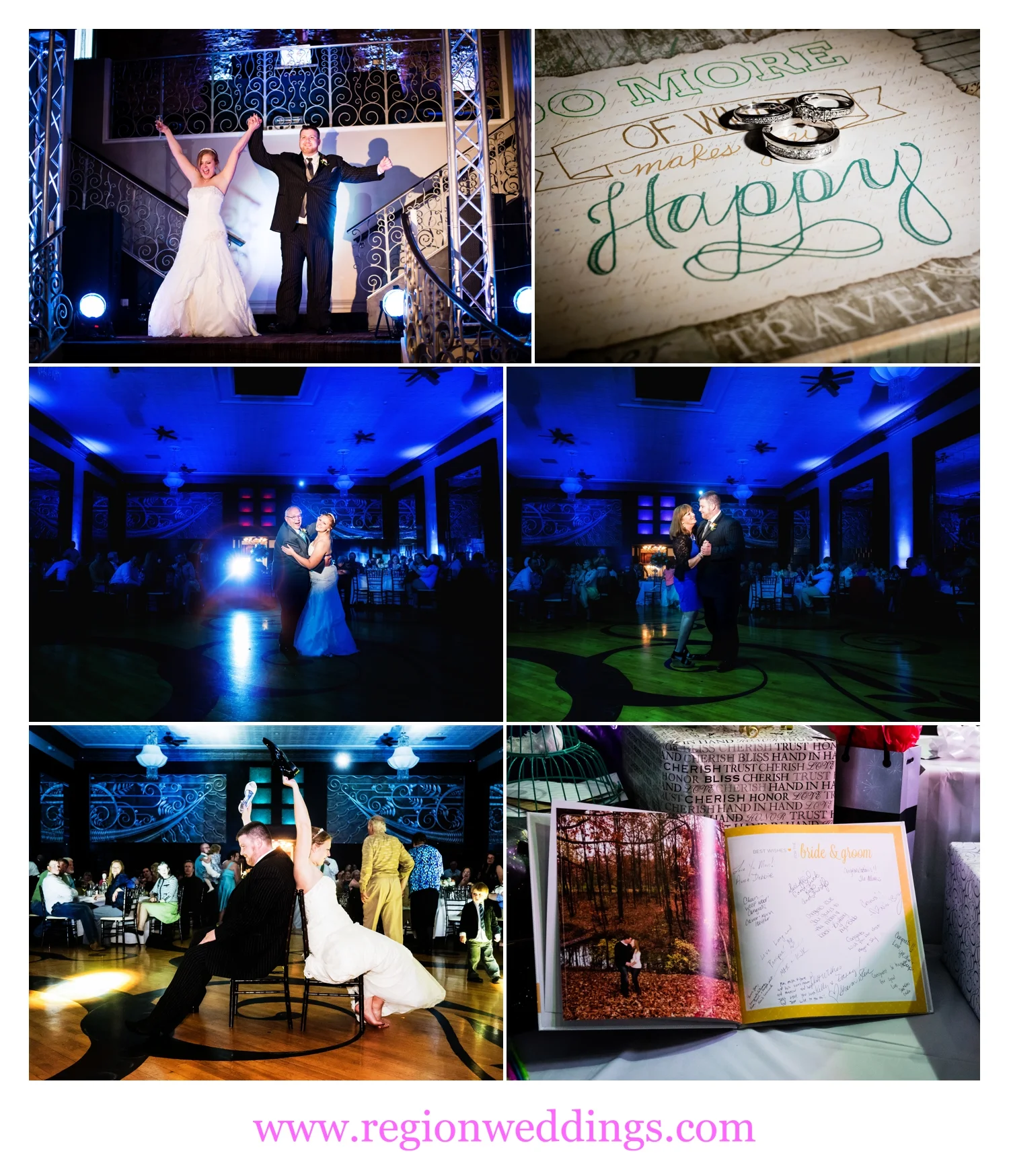 A photo collage of a wedding reception at The Allure.