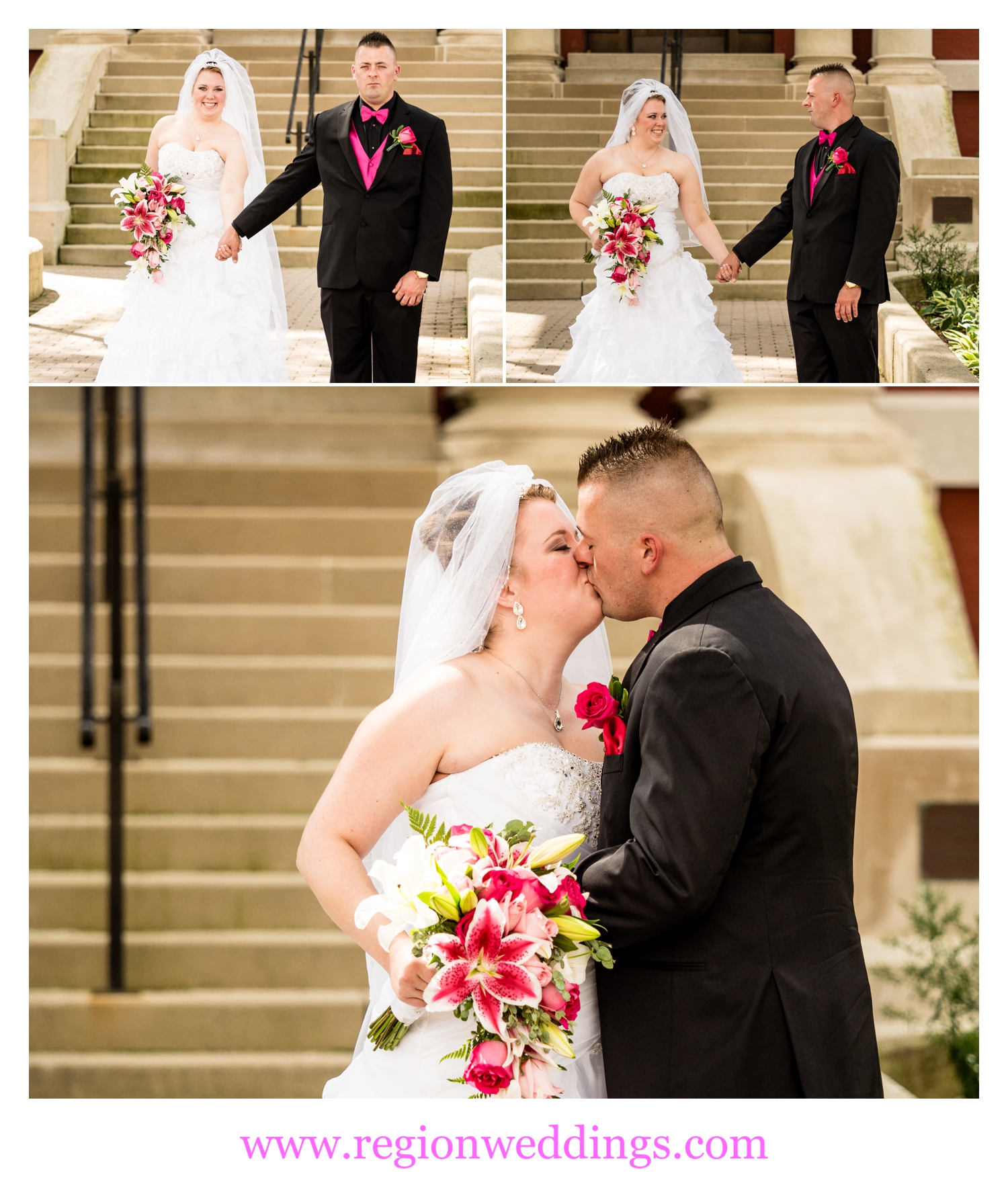 First look for the bride in groom in downtown Crown Point.