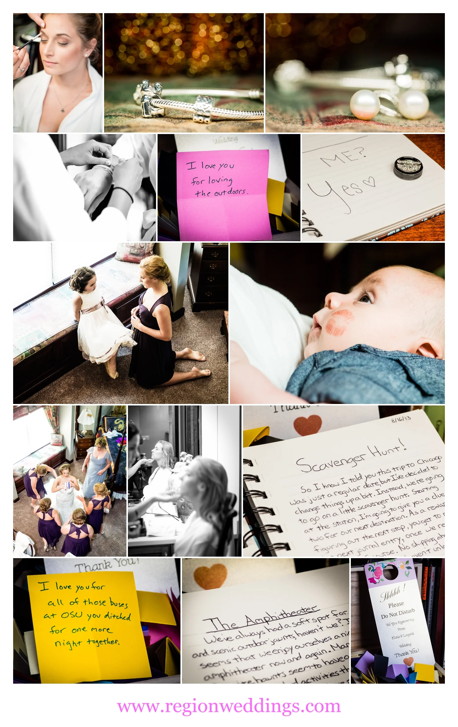 Detail and getting ready wedding photo collage.