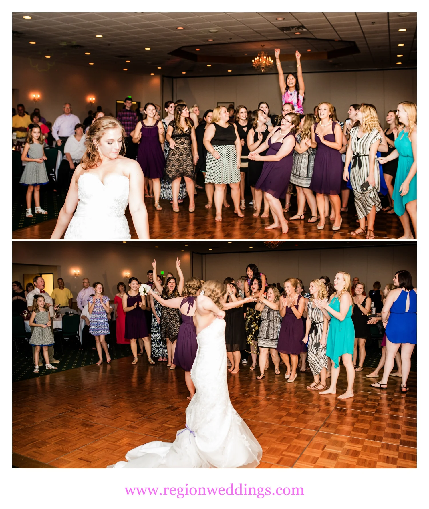 Bouquet toss at The Patrician Banquet Center.