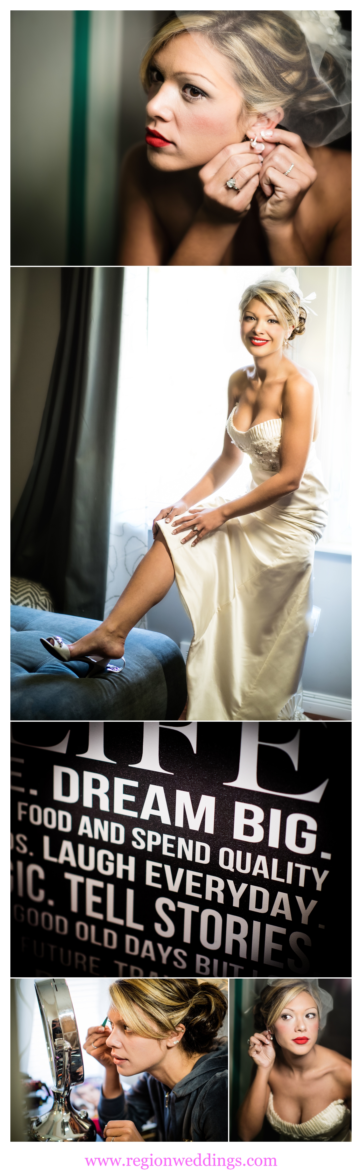 The bride getting ready at her home in Crown Point, Indiana.