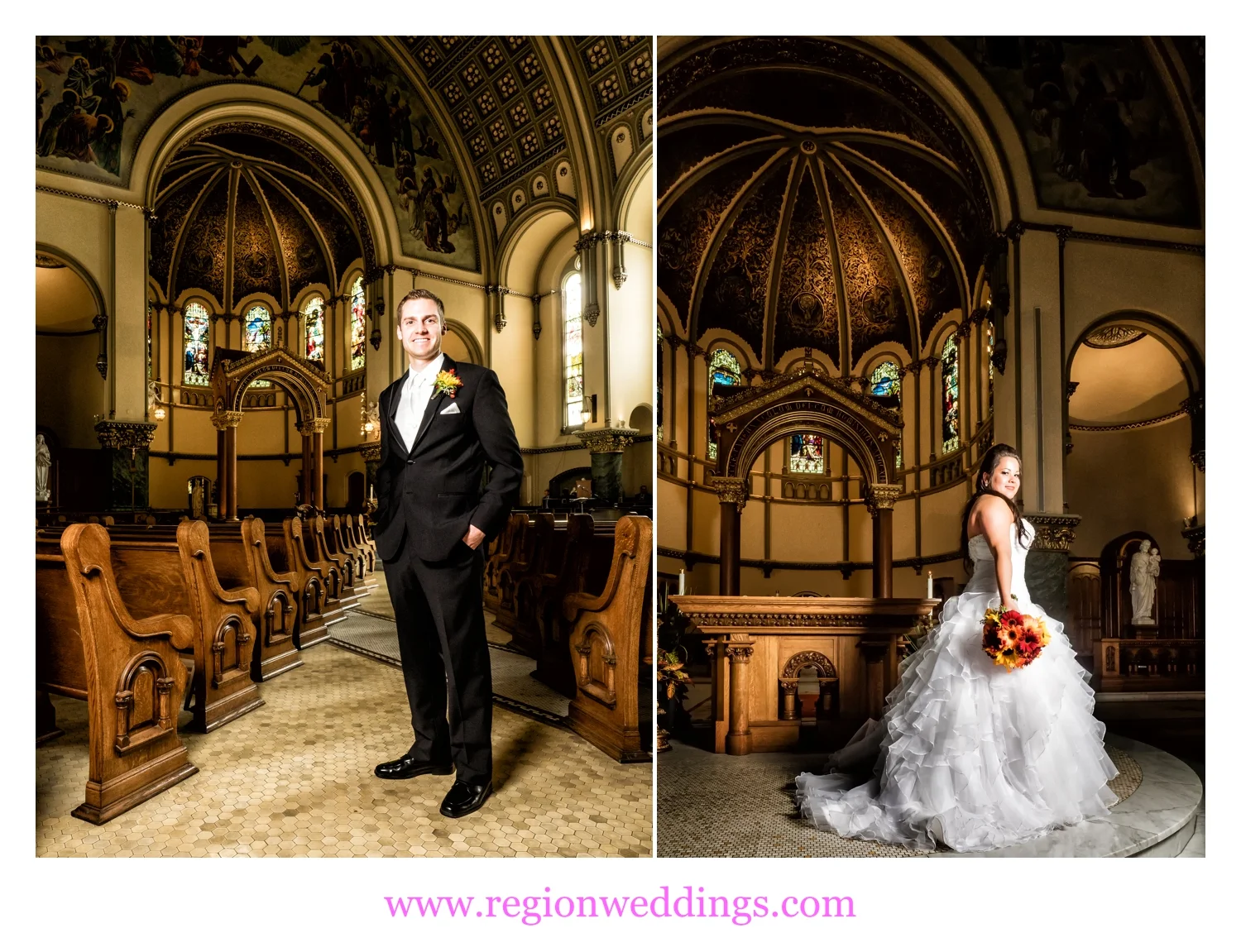 Bride and groom at St. Josaphat Church in Chicago.