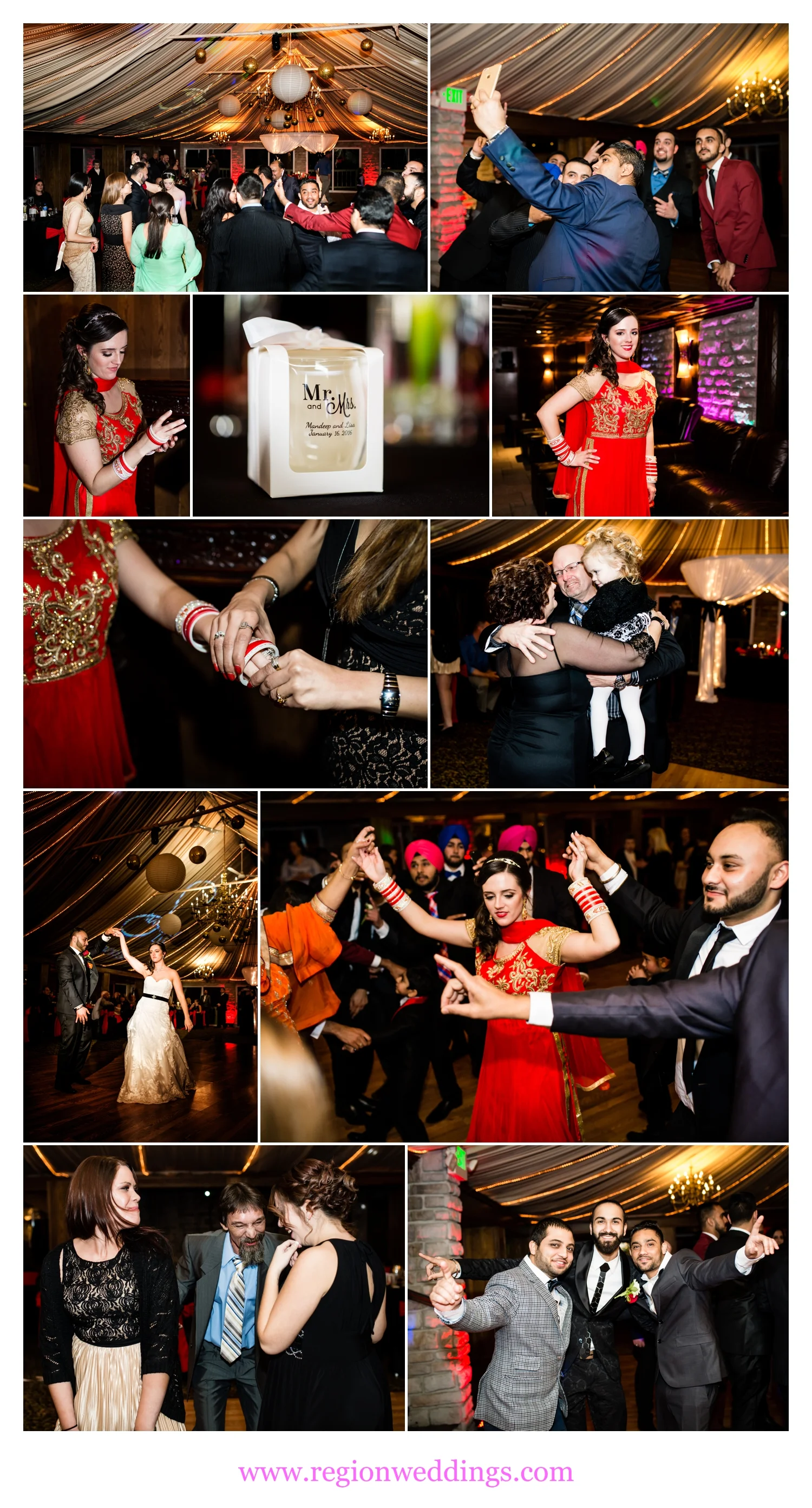Reception photos of an Indian-American wedding.