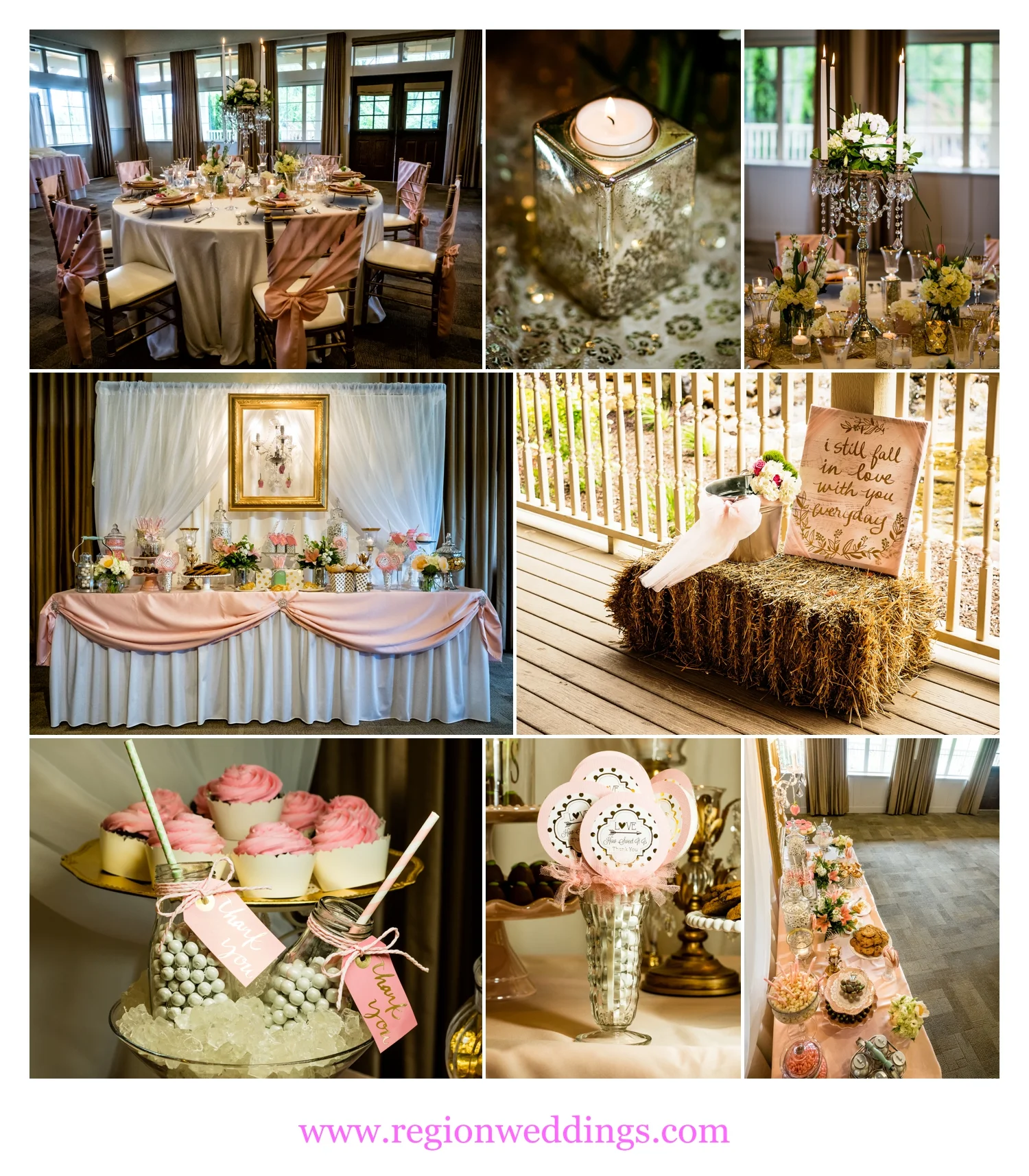 Gold wedding palette from How Sweet It Is Events at The Farmhouse At Fair Oaks Farms.
