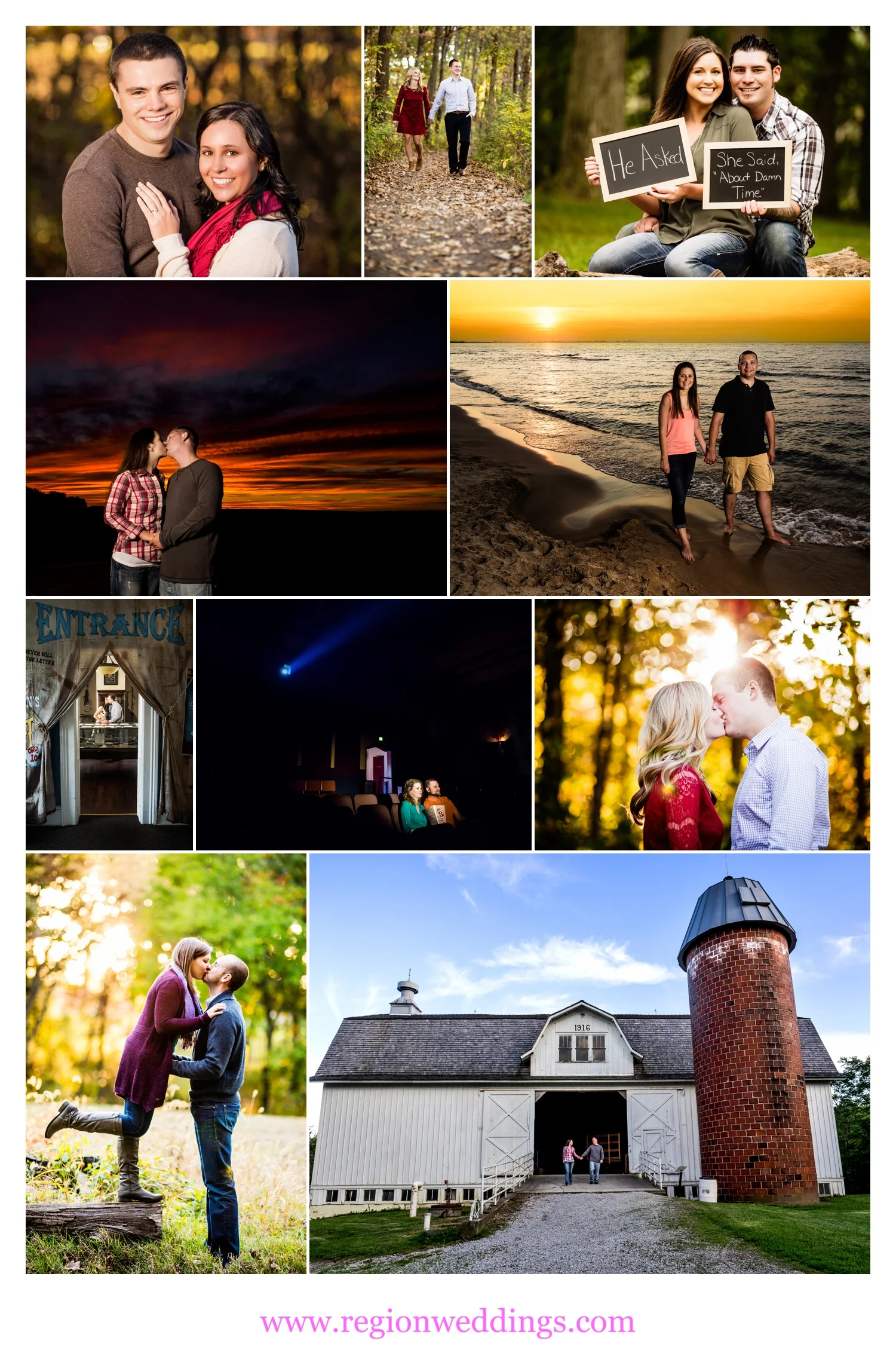 Engagement photos in various Northwest Indiana locations.