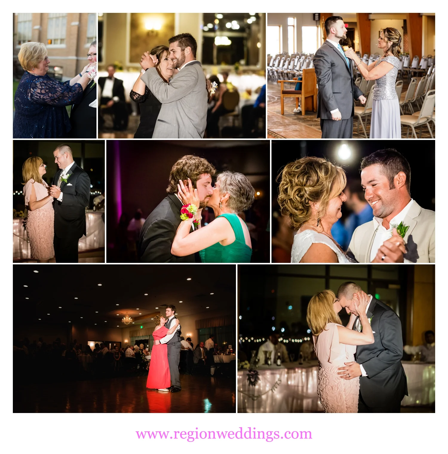Grooms with their moms on wedding day.