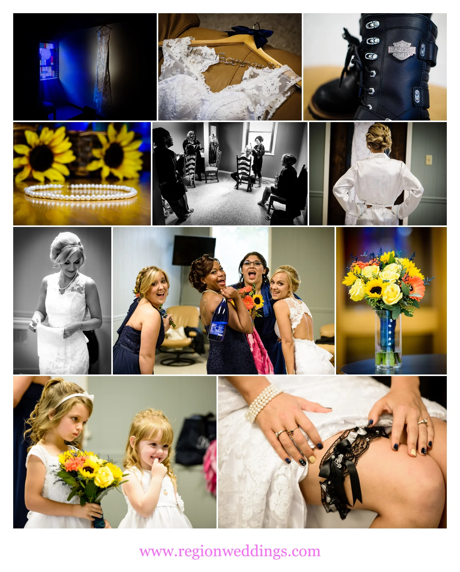 Getting ready on wedding day at Dyer United Methodist Church.