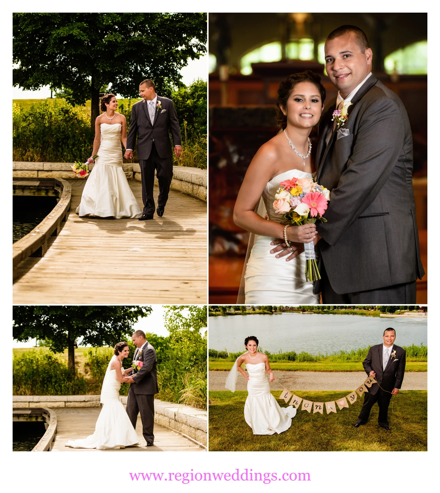 Bride and groom wedding photos at Centennial Park and St. Michael's Church.