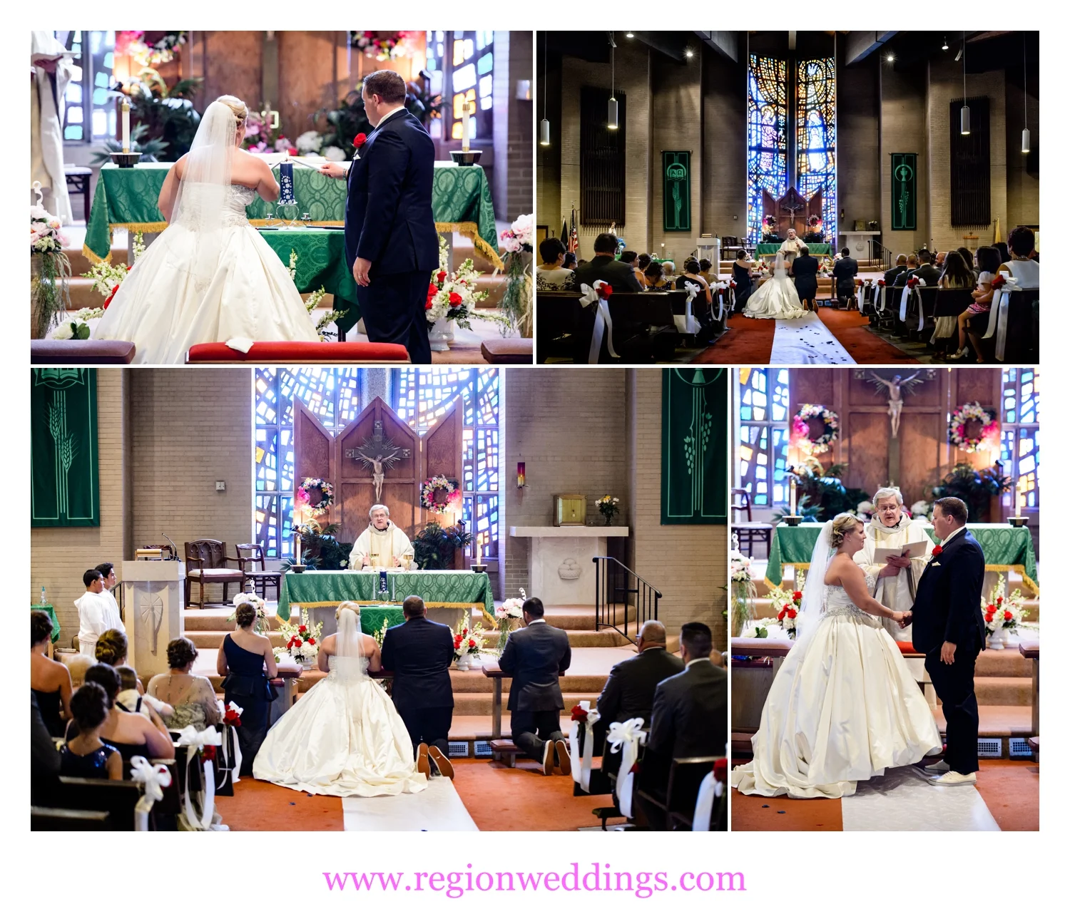 The bride and groom join together at Annunciata Church in Chicago, Illinois.