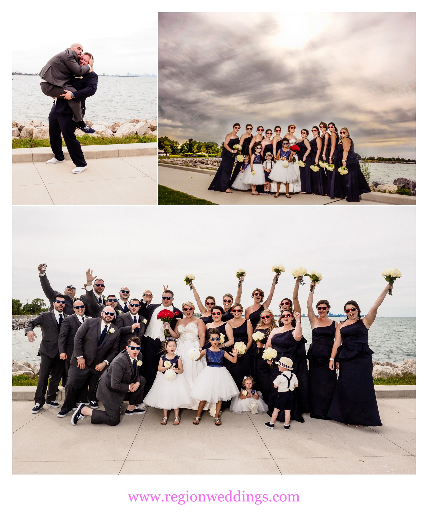 Wedding party photos at Whiting Lakefront.