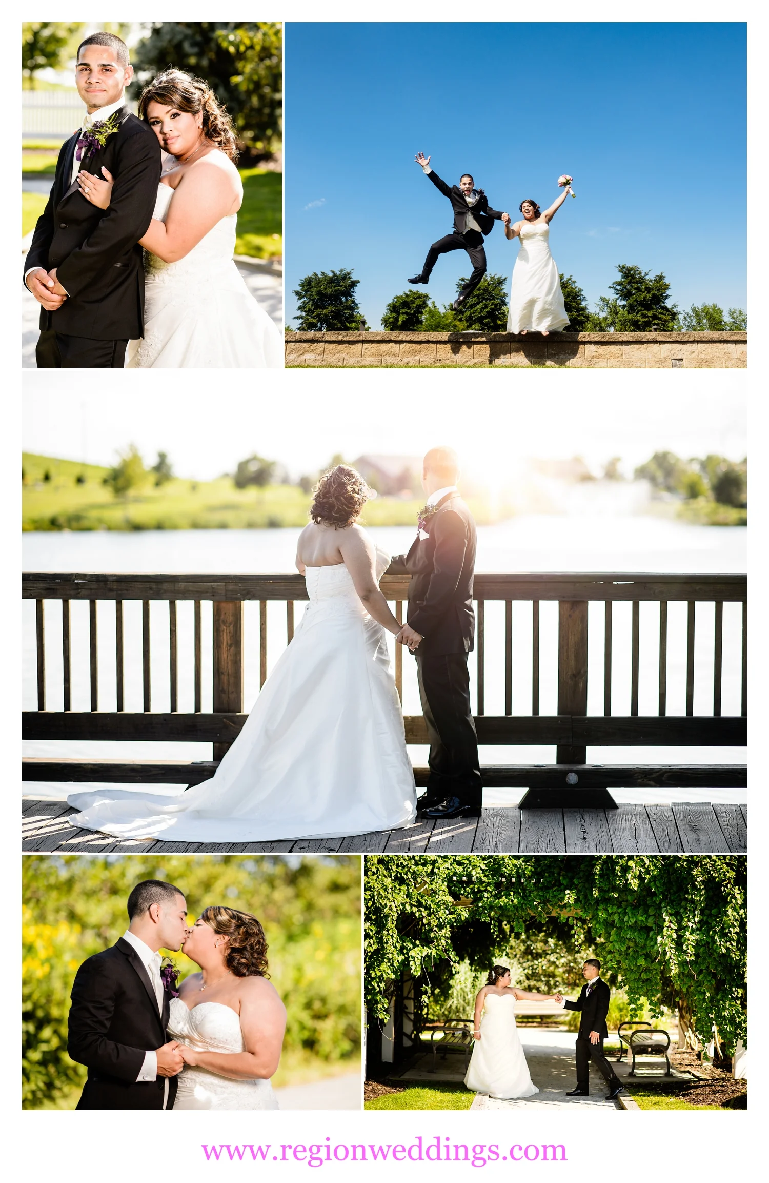 Summer wedding photos at Centennial Park in Munster, Indiana.