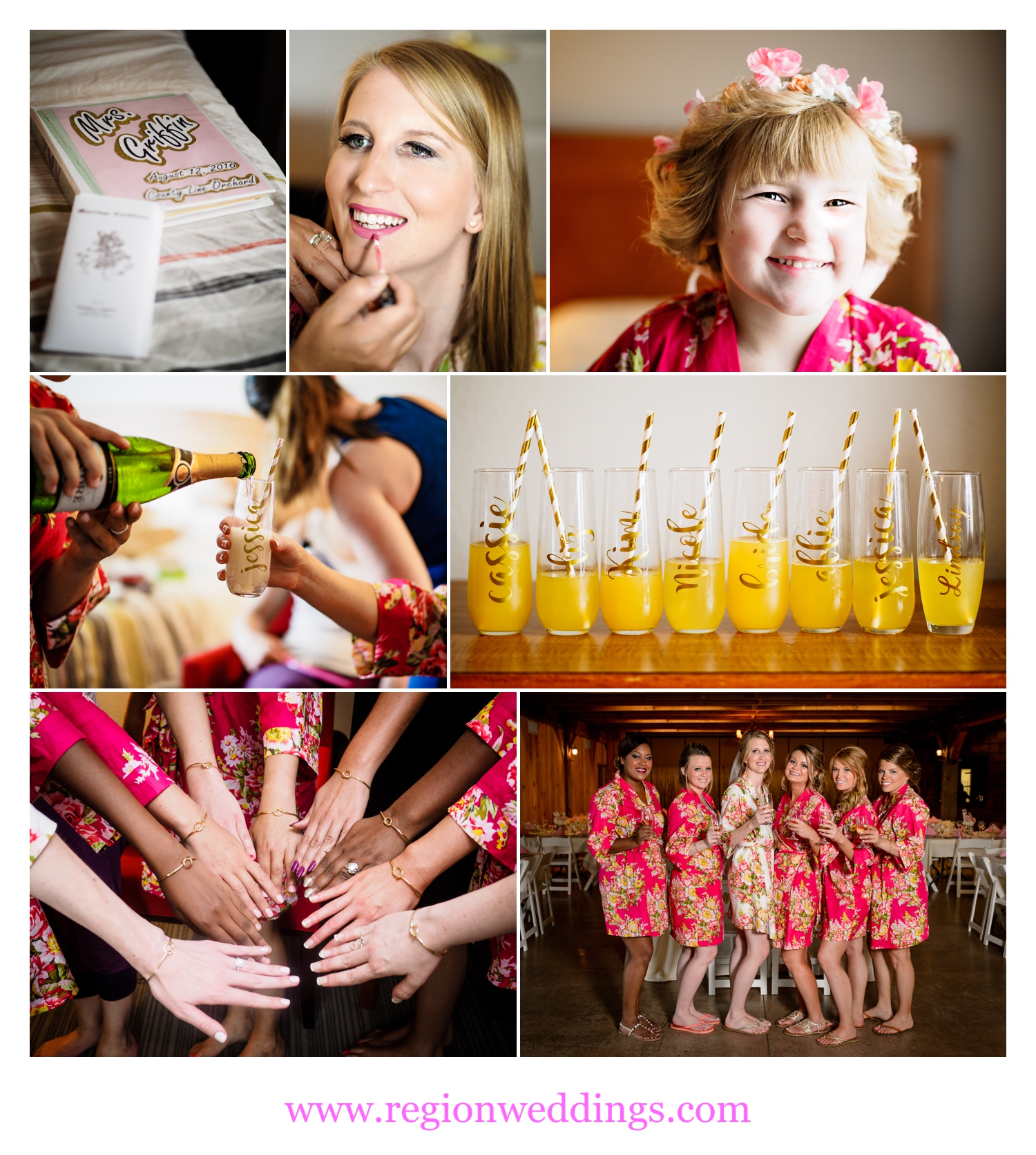 The bridesmaids get ready for the big day at County Line Orchard.