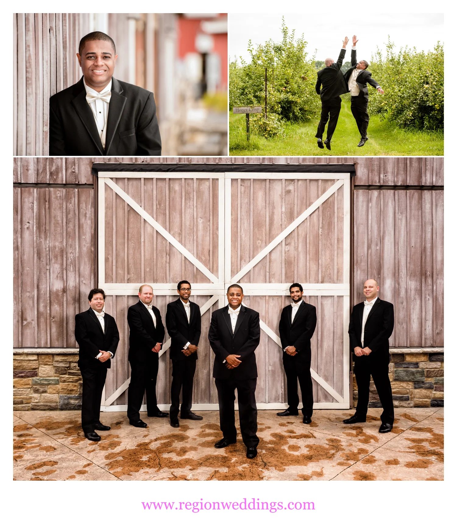 The groomsmen looking GQ at a barn wedding in Hobart, Indiana.