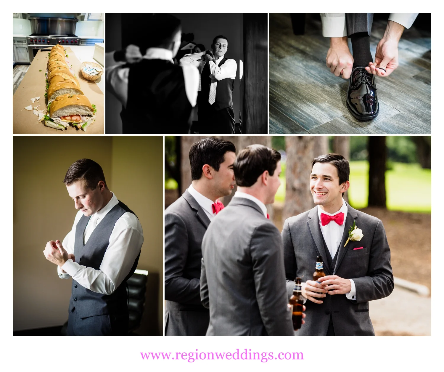 Groomsmen prep for wedding day at The Pavilion at Sandy Pines.