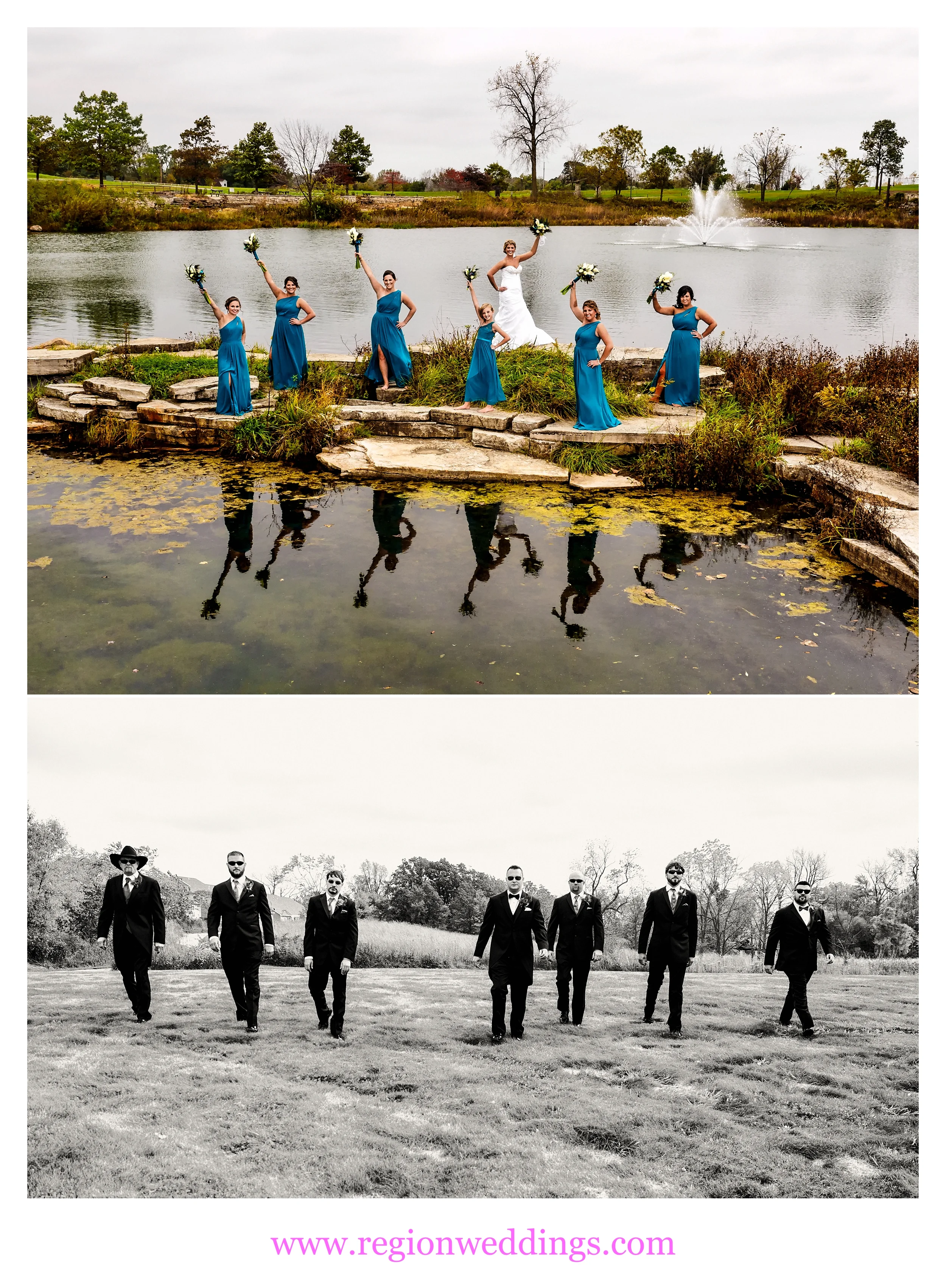 Bridesmaids and groomsmen at Coffee Creek Nature Preserve in Chesterton, Indiana.