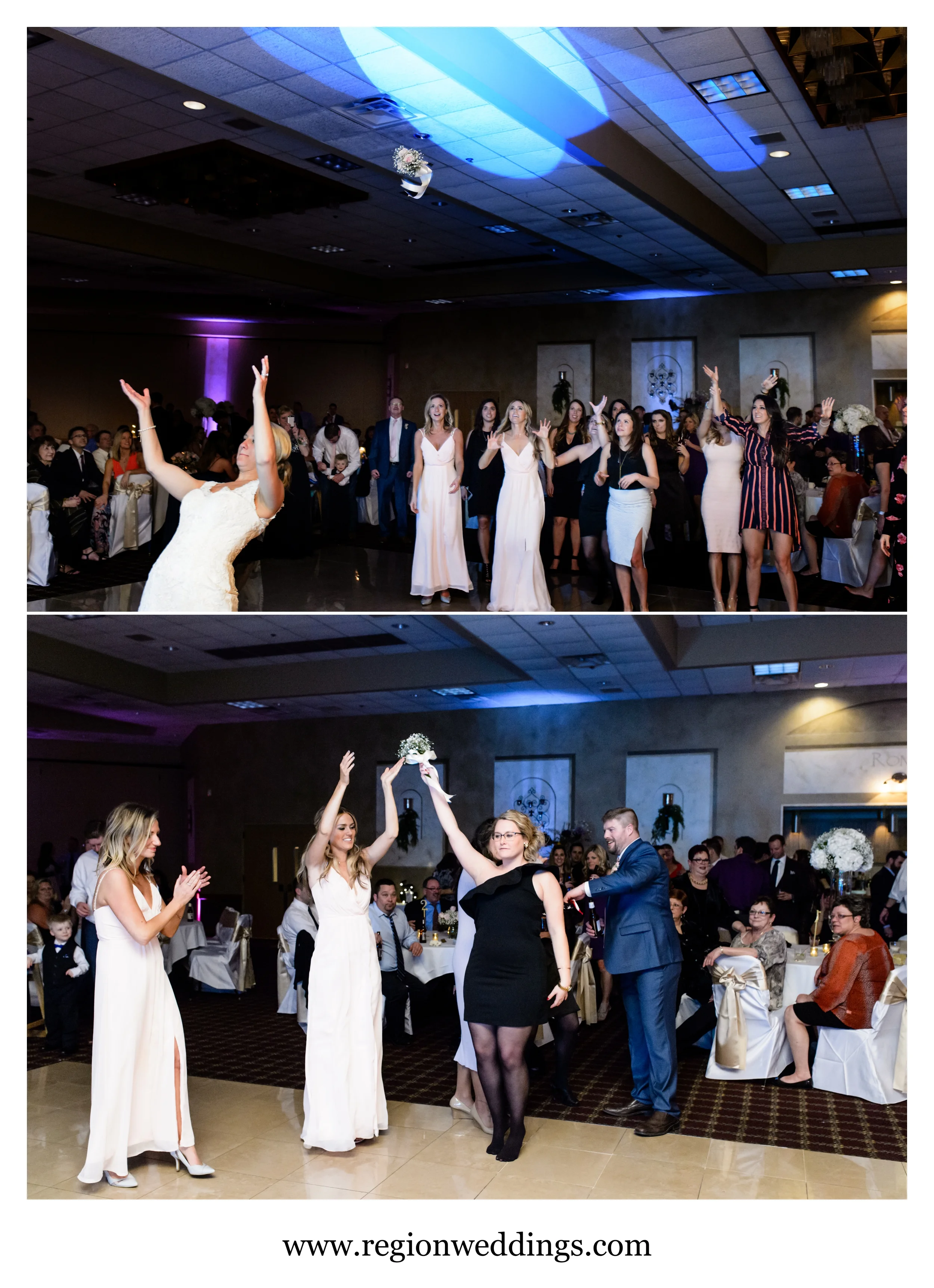 The bouquet toss at Villa Cesare in Schererville, Indiana.